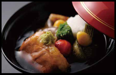 Jibu-ni: traditional stew of sliced duck meat and vegetables